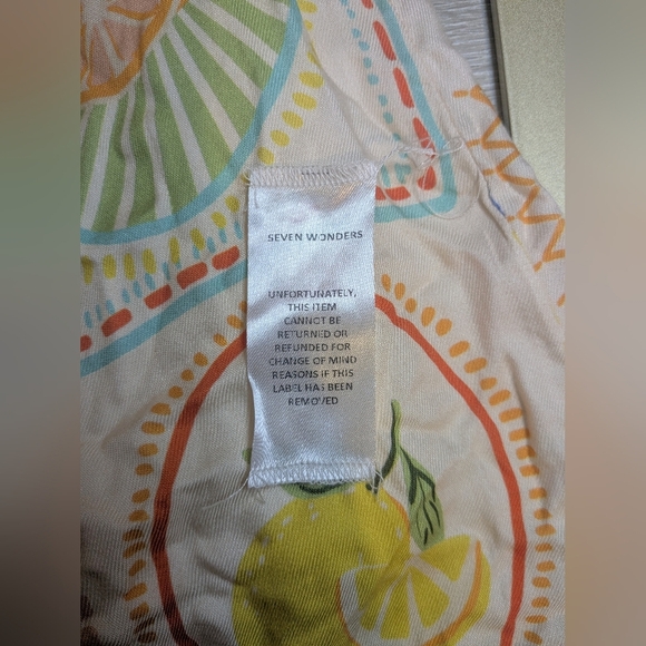 Seven Wonders Colorful Fruit Print Asymmetric Halter Fitted Agata Mini Dress - Picture 12 of 13